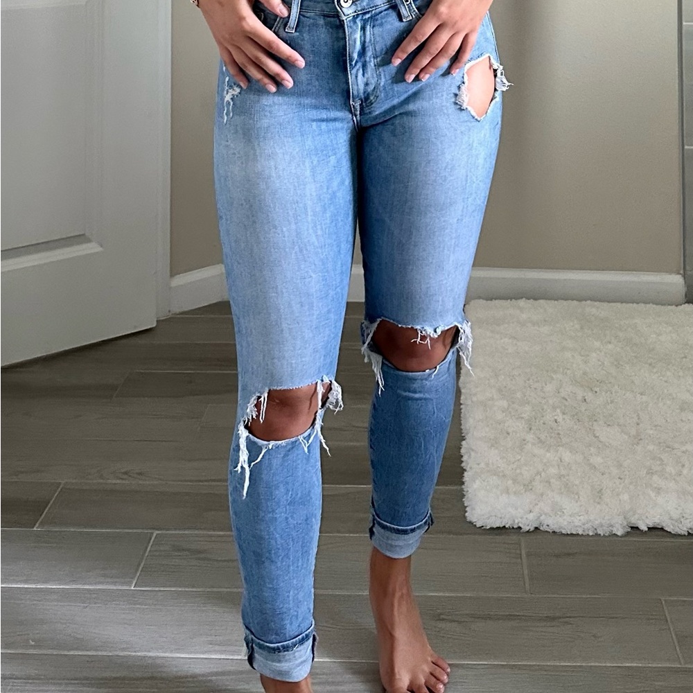 Blue ripped jeans